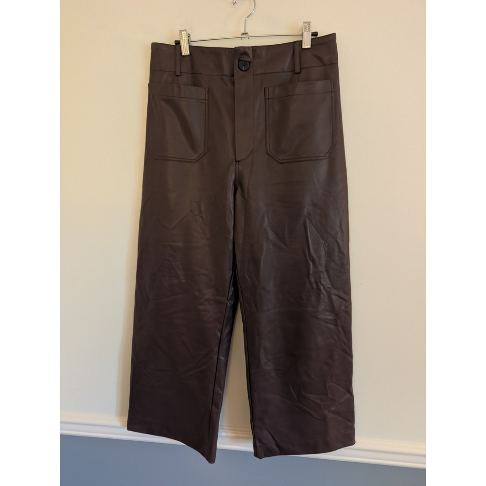 Maeve The Colette Faux Leather Wide Leg Cropped Pants purple Size 31 mod retro